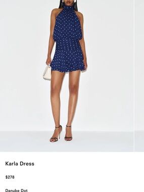 Reformation Navy Blue Polka Dot Backless Halter Mini Dress